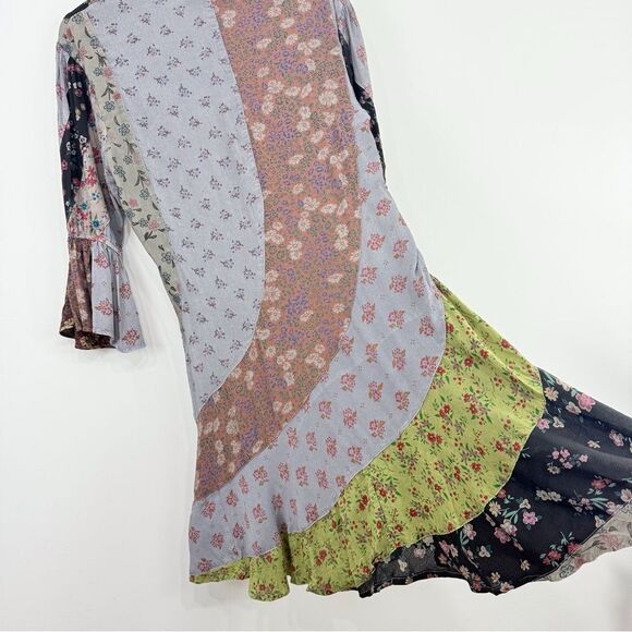 Young Threads Earth Tone Complimentary Asymetrical Floral Patchwork Ruffle Dress - Picture 11 of 16